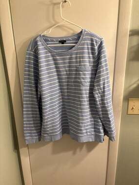 Talbots Women's XL Blue and White Striped Long Sleeve Pocket Tee